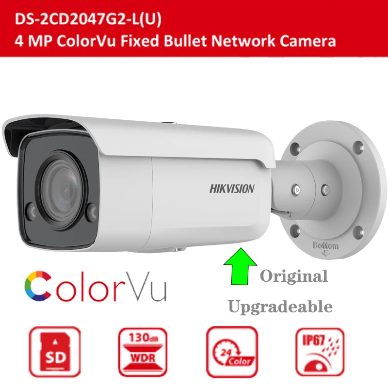 Hikvision 4K 8MP IP Camera DS-2CD2T87G2-L ColorVu AcuSense Bullet IP67 60M Led 25FPS Smart H.265+ SD Slot Human and Vehicle |