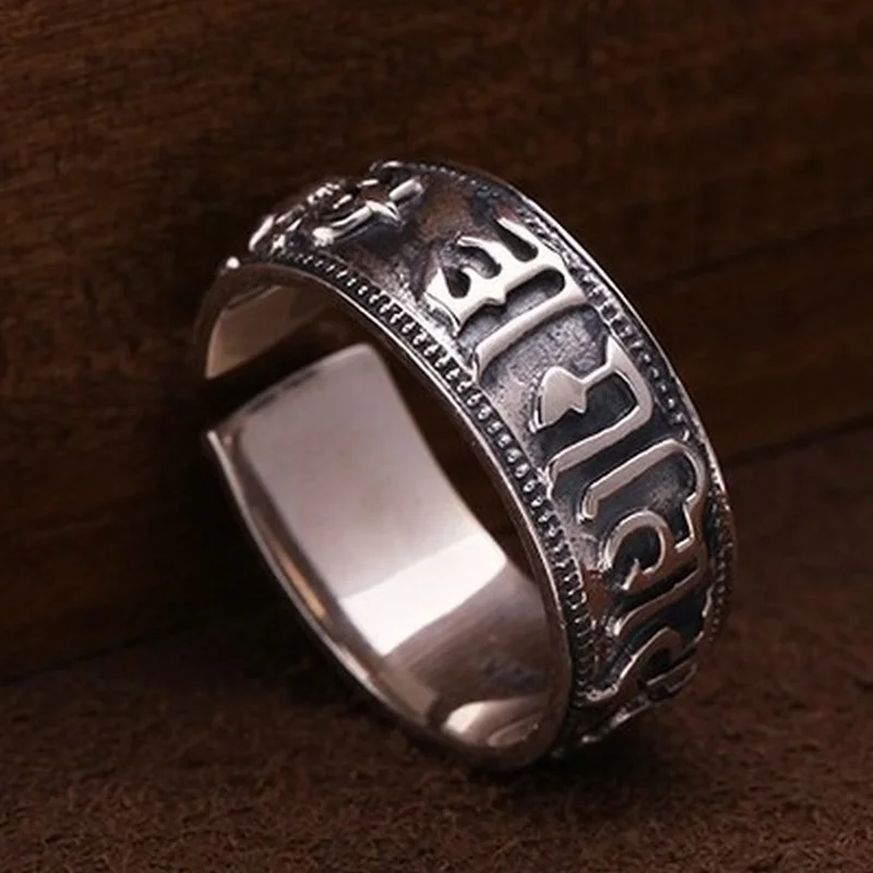 

Men's Ring Retro Personality Six-character Mantra Transfer Open Ring Fashion Domineering Lucky Ring Jewelry Whole Sale