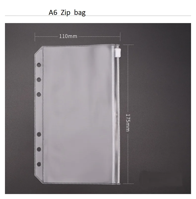 A6 zip bag Блокнот формата A4, A5, A6, A7 с отрывным листом, ПВХ сумка для коллекции, аксессуары для дневников, сумка на молнии, чехол для именных карт, сумка для хранения - Цвет: A6 zip bag