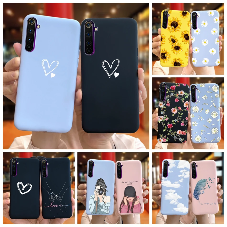 Симпатичные чехлы с цветочным рисунком для Oppo Realme 6 Pro Мягкая силиконовая задняя