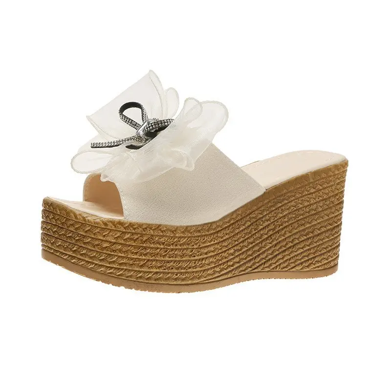 

Low Female Shoes Slippers Casual Butterfly-Knot Slides Square heel 2021 Luxury Summer Block Fashion Hoof Heels Basic PU Butterfl