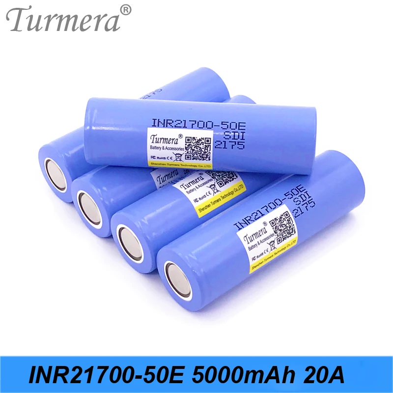 Аккумулятор Turmera 21700 5000 мА · ч INR21700-50E А разрядный ток для фонарика 36 В 48 мод