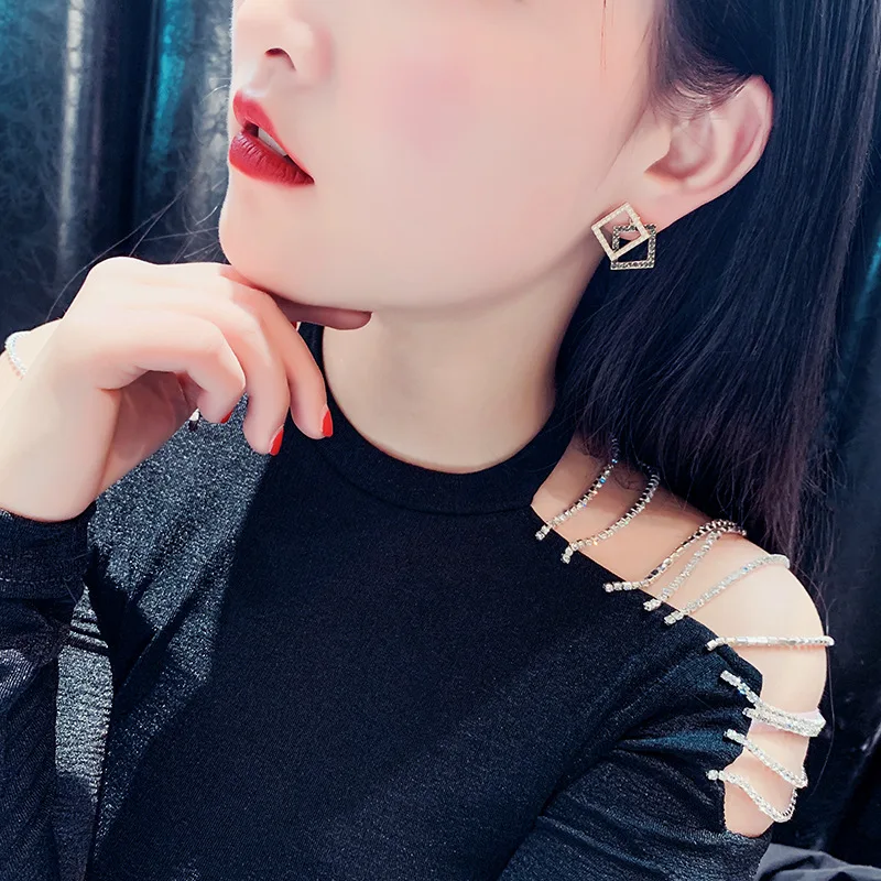 Женские модные брендовые серьги-гвоздики с блестящей стороной многослойные