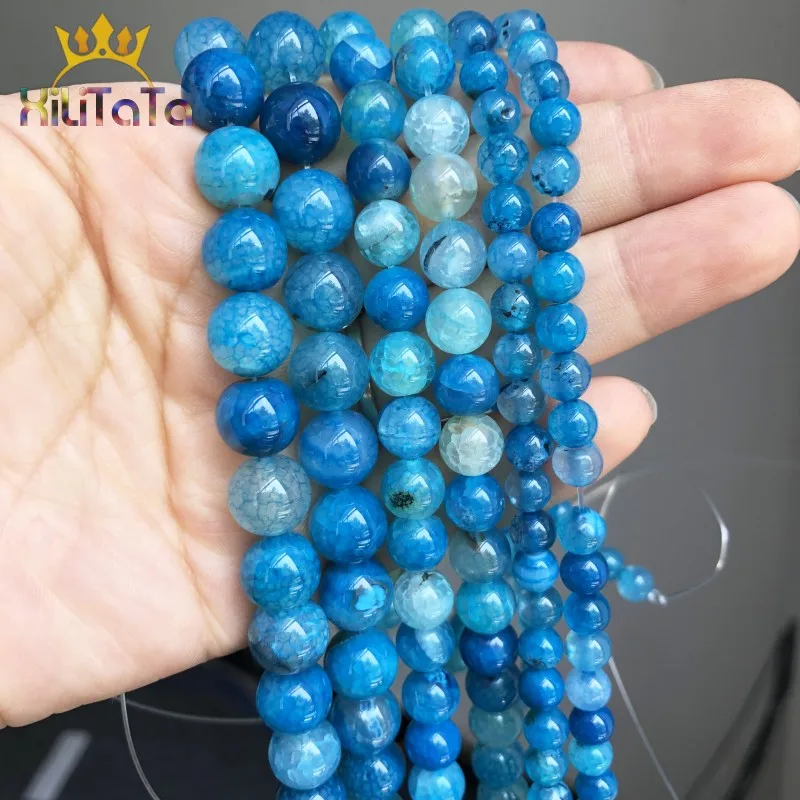 Бусины Из Натурального синего огненного Агаты вены дракона круглые бусины
