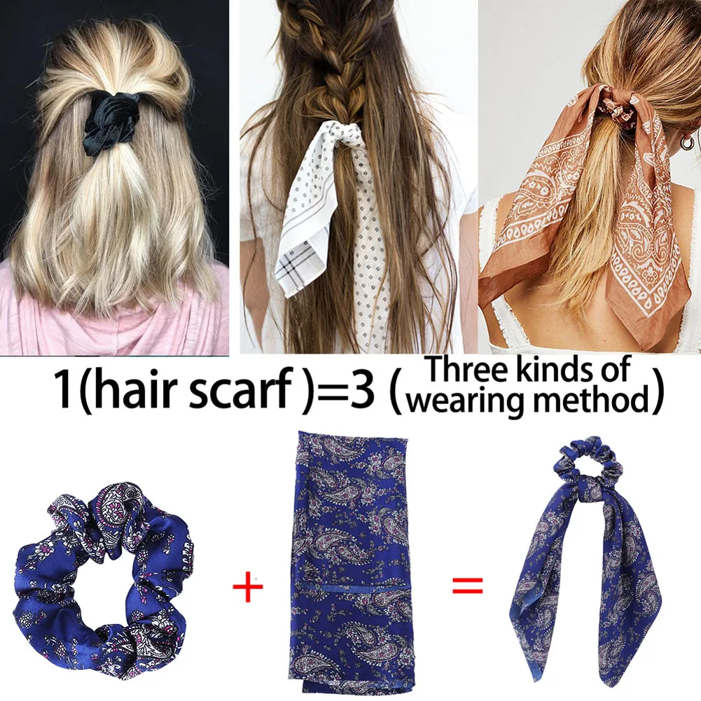 

Bow Streamers Hair Scrunchie Knotted Ribbon Ponytail Print Elastic Hair Ties for Girls New Fashion Bohemia Hair Accessories 2021