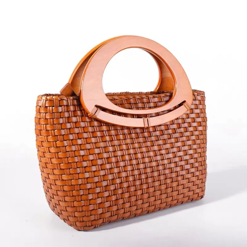 Вязаный стиль настоящая коровья кожа Женский тканый винтажный кошелек из