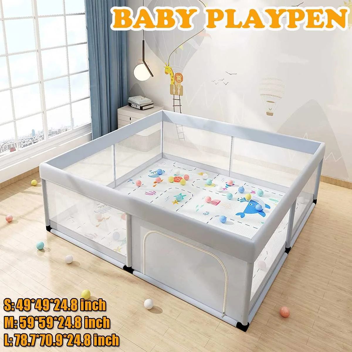 

Bioby Baby Playpen Baby Fence for Children Large Dry Pool Baby Playpen Safety Indoor Barriers Home Playground Park US STOCK