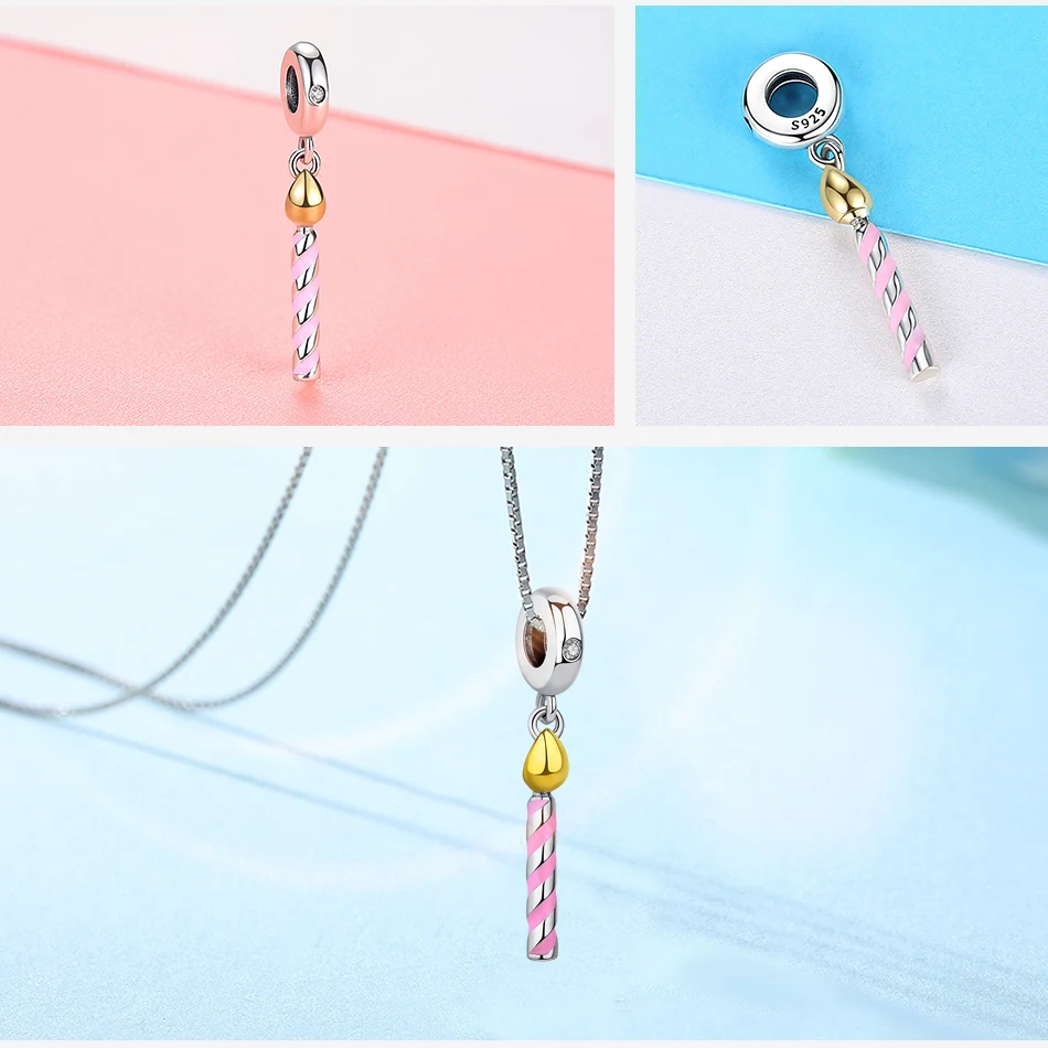 Подвески из настоящего серебра 925 пробы бусины розовая эмалированная подвеска в