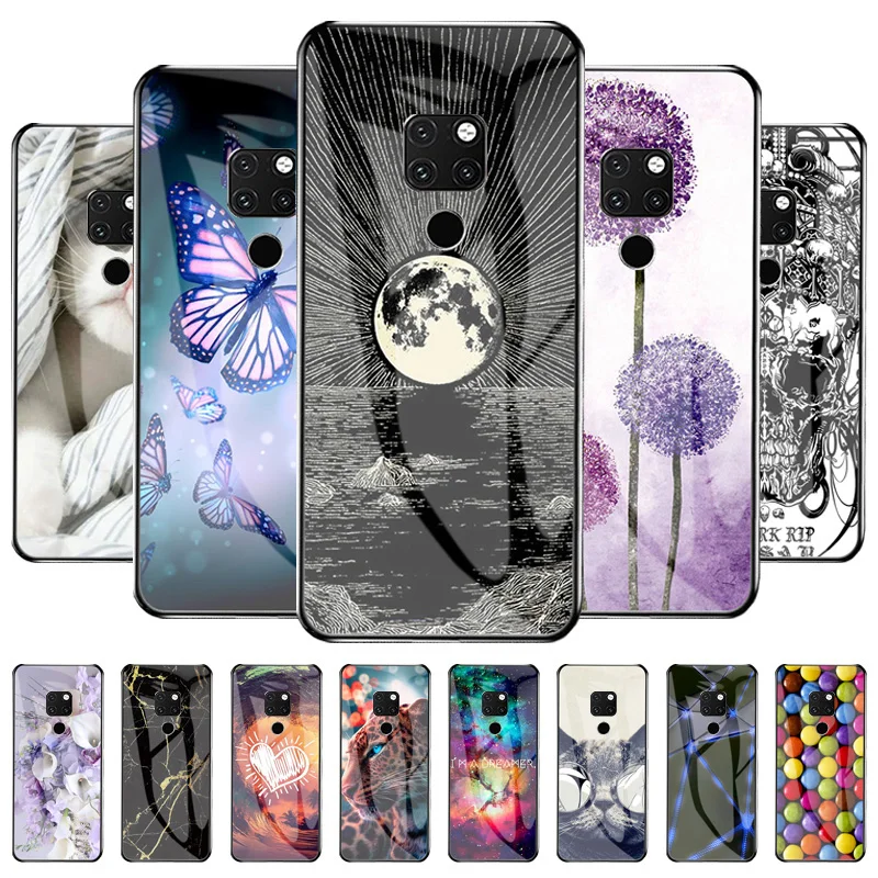 

Tempered Glass Case For Huawei Mate 20 Cover Silicon Bumper On Huawei Mate 20 Lite Mate 20 X EVR-TL00 Cute Print Phone Capinha
