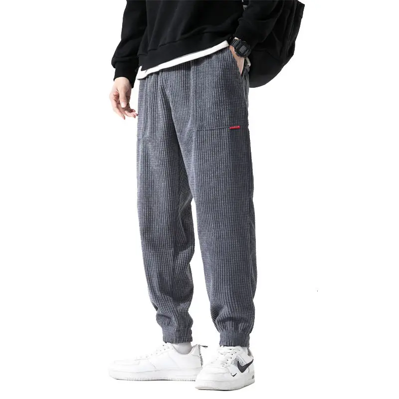 

Winter Harem Pants Loose Casual Sports Trousers Men's Plus Velvet Thicken Corduroy Letter Labeling Warm Casual Solid Pants