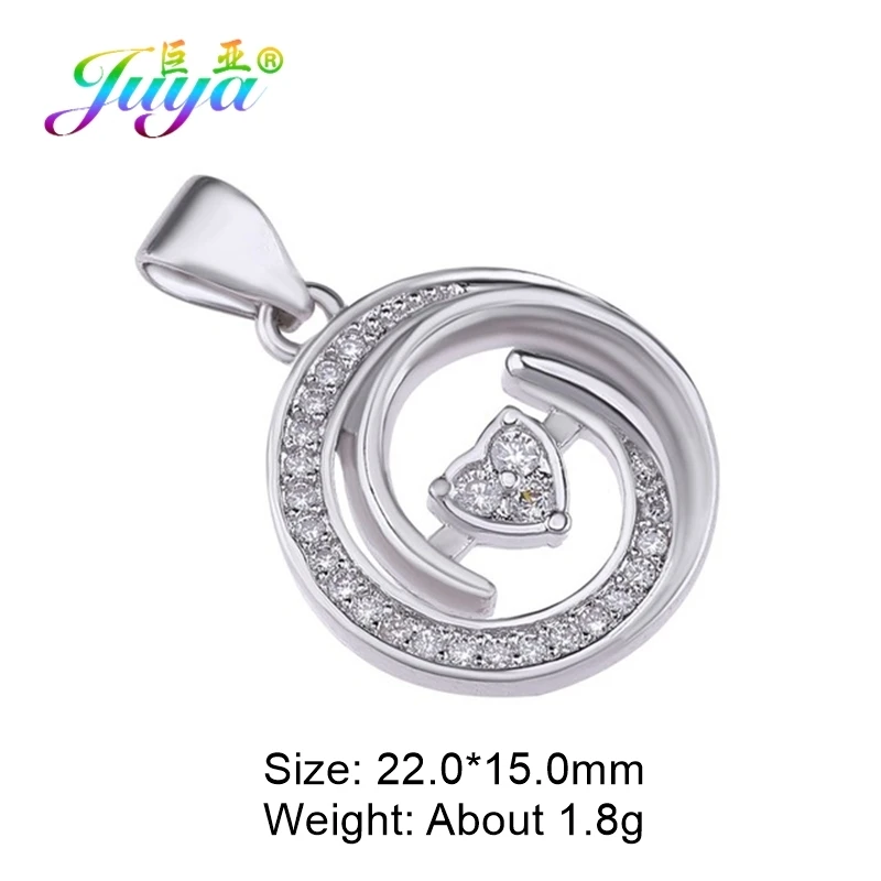 White Gold Juya DIY микро паве Циркон Любовь подвеска в форме сердца аксессуары для ювелирных изделий браслет ожерелье изготовление сережек фитинги - Окраска металла: White Gold