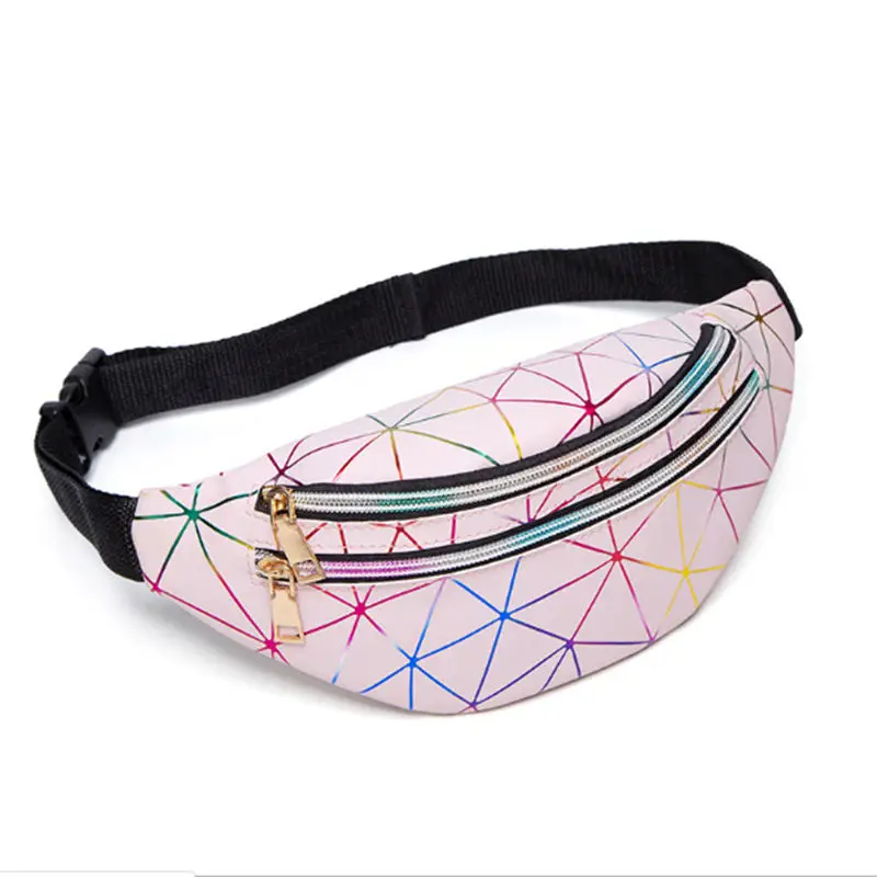 

Women's fashion Waist Packs personalized rock and roll color PU leather flashing lattice belt bag nerka fanny pack