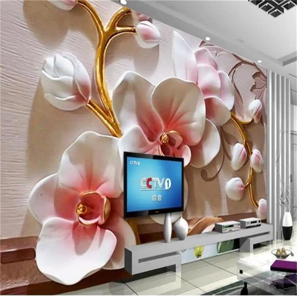 

Custom 3D Photo Wallpaper Mural Room Sofa TV Backdrop Mural Living Room Bed Room 3D Phalaenopsis Relief Picture Wallpaper