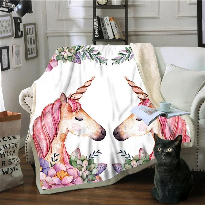 3D мультяшный единорог Флисовое одеяло зимнее Детское покрывало для взрослых на