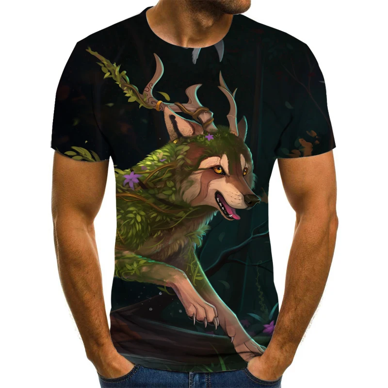 

2021 New Animal Fashion Men T-Shirt Short Sleeve Boy/girl/kids Top Tees Men T-Shirt Funny Wolf T-Shirt Shirt