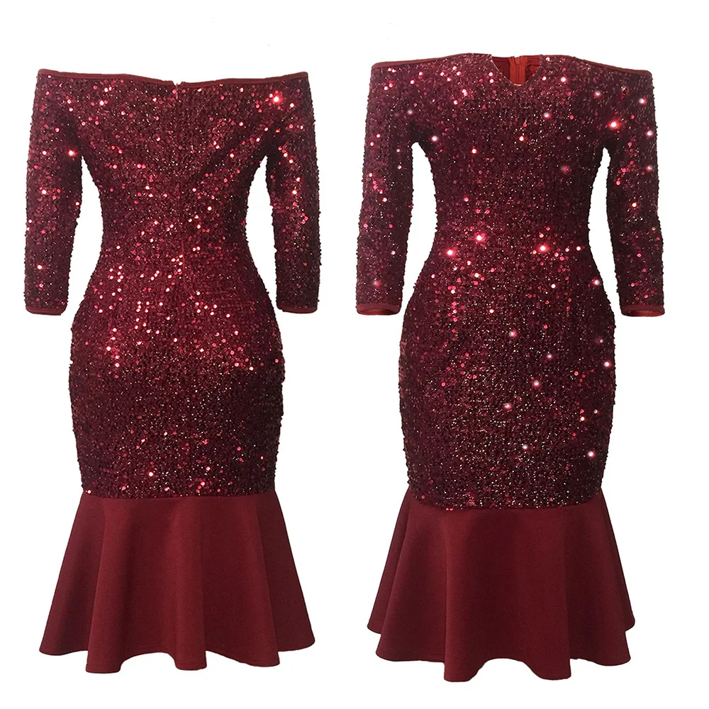 Блестящее вечернее платье с открытыми плечами для женщин облегающее русалки