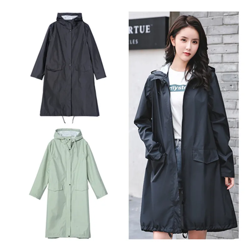 

Long Raincoat Hooded Women Men Ladies Raingear Breathable Portable Water-Repellent Rain Poncho Coat Jacket Big Size