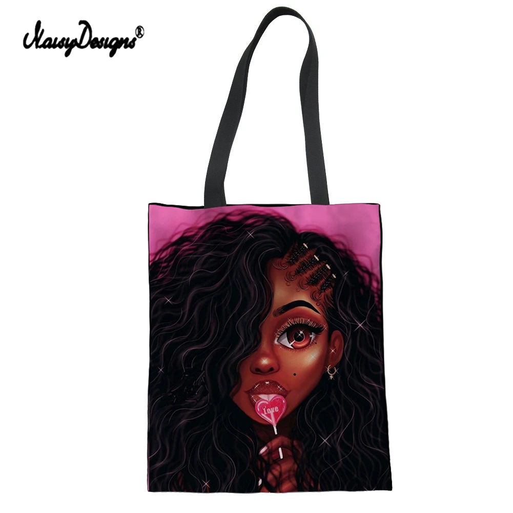 

NOISYDESIGNS 2021 Women Shopper Bags Totes Black Girl Art Pattern Eco Friendly Canvas Grocery Bag Reusable Shoulder Shopping Bag