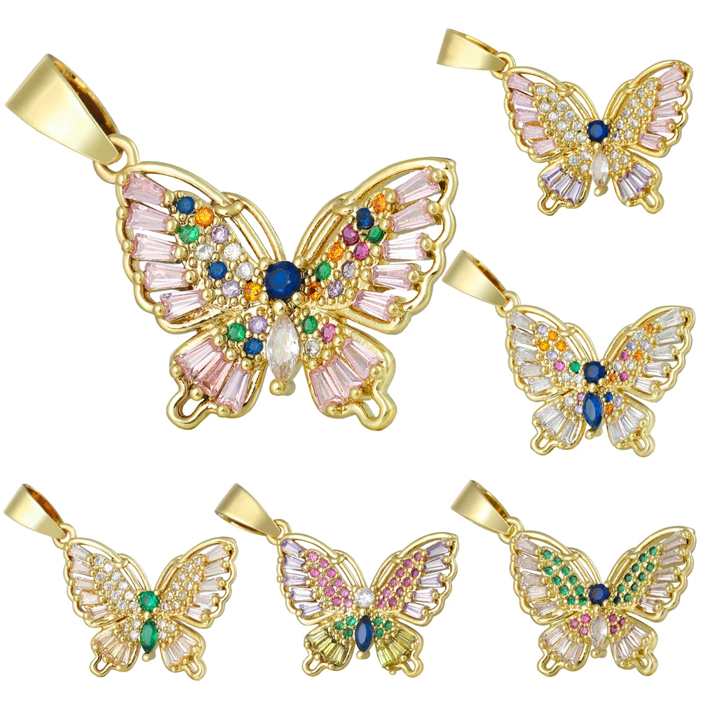 

Juya DIY Cubic Zirconia 18K Real Gold Plated Butterfly Charms For Handmade Pendant Christmas Jewelry Making Components Supplies