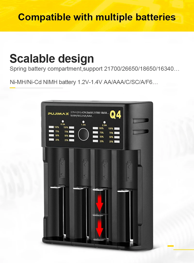 Зарядное устройство VOXLINK для аккумуляторов 18650 5 В/2 А USB-кабель быстрой зарядки 26650