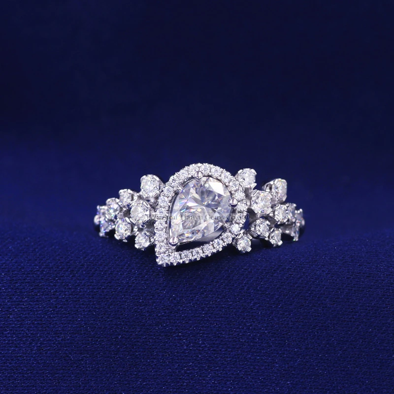 Tianyu драгоценные камни идеальный Груша Cut Moissanite 10k золото Ювелирное кольцо 5*7 мм DEF