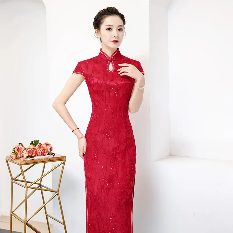 

Chinese-Style Dress for Toast Bride 2019 Summer Slim Wedding Cheongsam Evening Dress Long Style for Women Autumn