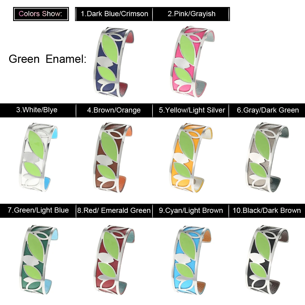 Кремо DIY лист Эмаль Браслеты для женщин из нержавеющей стали браслеты манжетой
