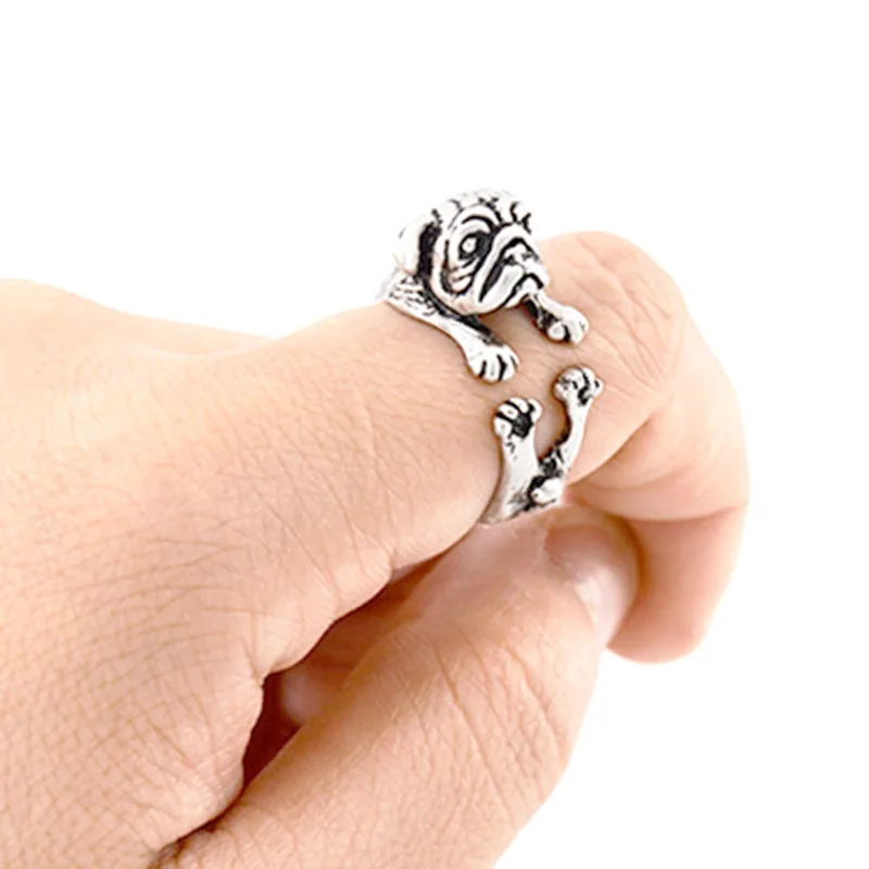 Кольцо в стиле ретро для мужчин и женщин кольцо бохо мопса кпоп собака панк