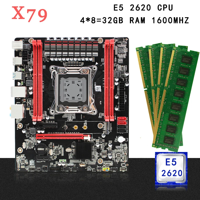X79 материнская плата LGA 2011 комплект 4*8 ГБ 1600 МГц DDR3 память ECC REG RAM Intel Xeon E5 2620 CPU MATX NVME
