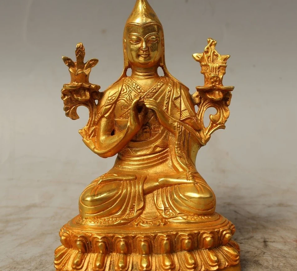 6 &quotТибет буддизм Бронзовая позолота лама учитель Je статуя Будды цонгхапа|Статуи