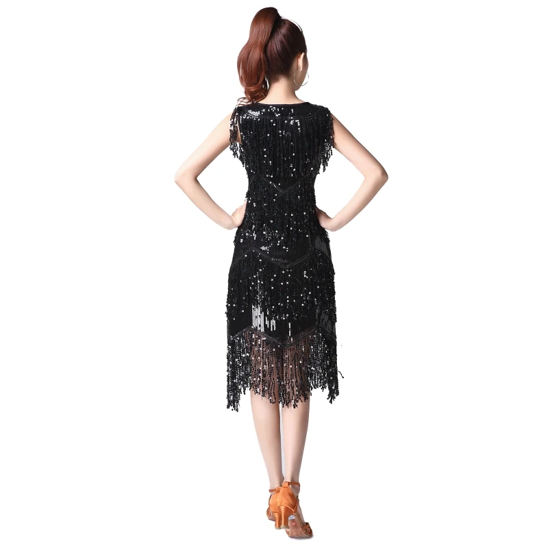 Платье для латинских танцев с бахромой многослойное платье без рукавов