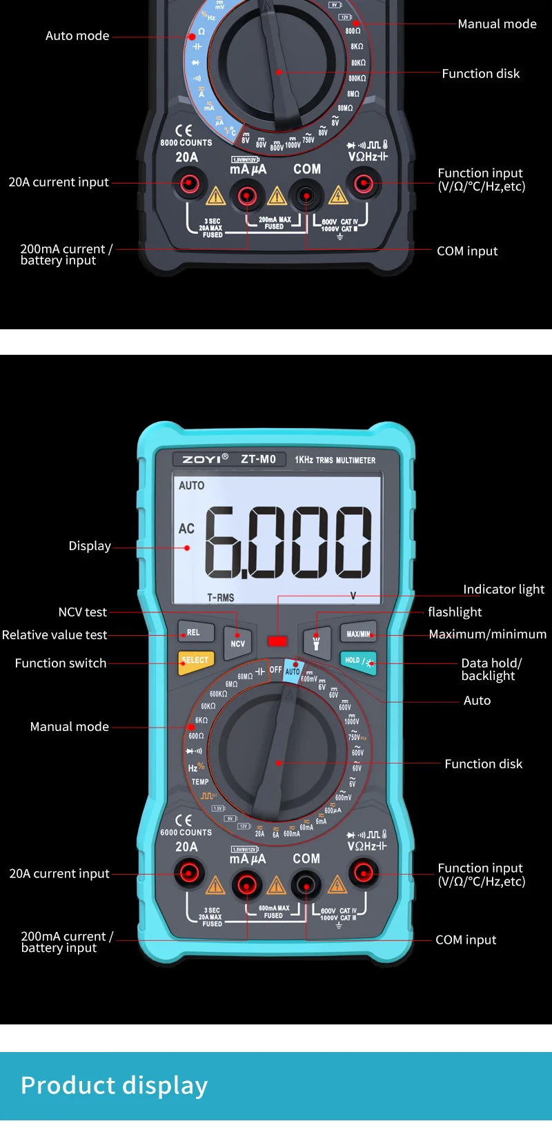 ZOYI ZT-M1 ZT-M0 двойной режим true RMS цифровой мультиметр AC и DC Напряжение Ток температура частота лучше, чем ZT-X RM409B