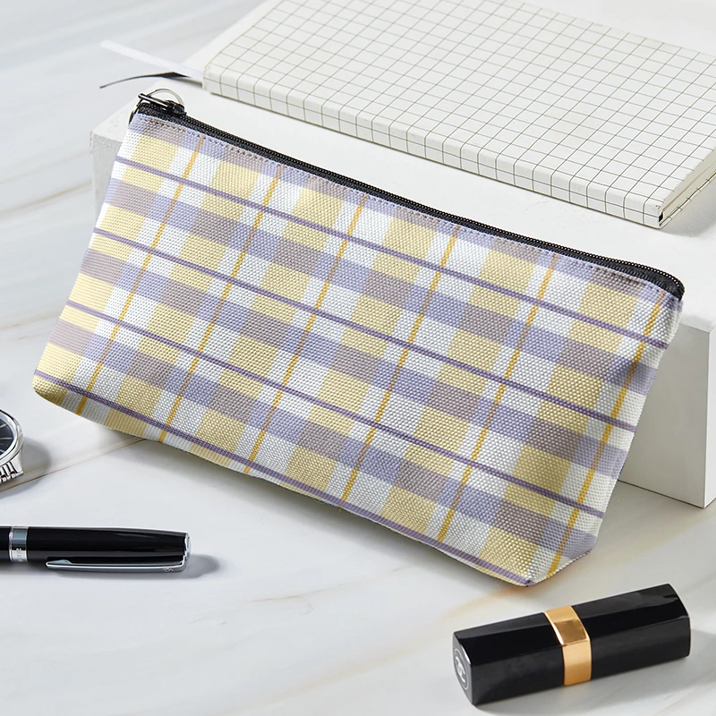 

Practical Girls Cosmetic Bag with Zipper Simple Japanese Lattice series Printed Canvas Cosmetic Bag Practical Storage Bag