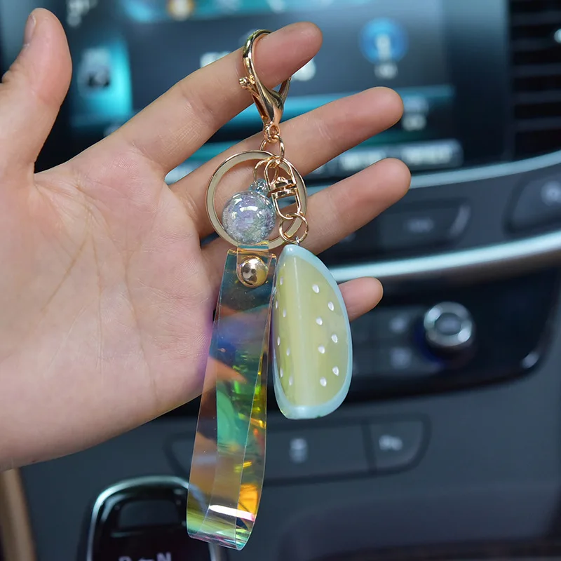 

Summer Fruit Watermelon Keychains Women Creative LED Doll Keychain Couple Key Chains Car Bag Keyring Pendant