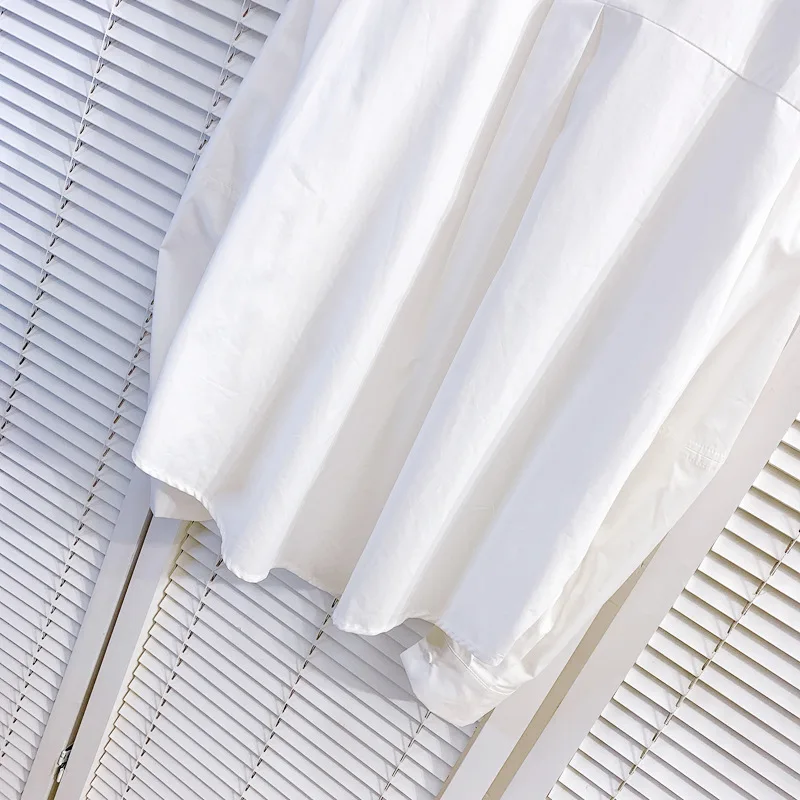 

2021 Women's New Spring Lace-up Rhinestone Bow Neck Single-Breasted Handmade Slimming Blouse Simple Long Sleeve Tops White Shirt