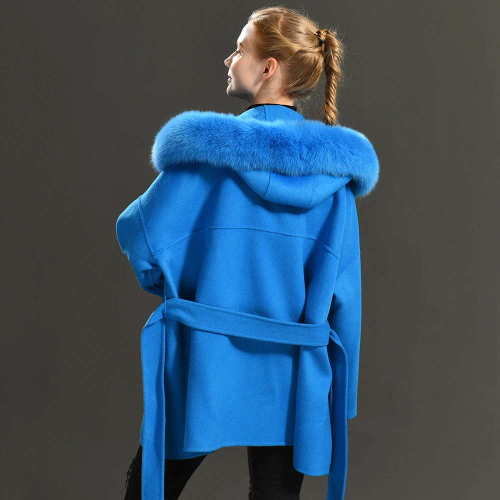 Женское кашемировое шерстяное пальто свободное оверсайз с воротником из