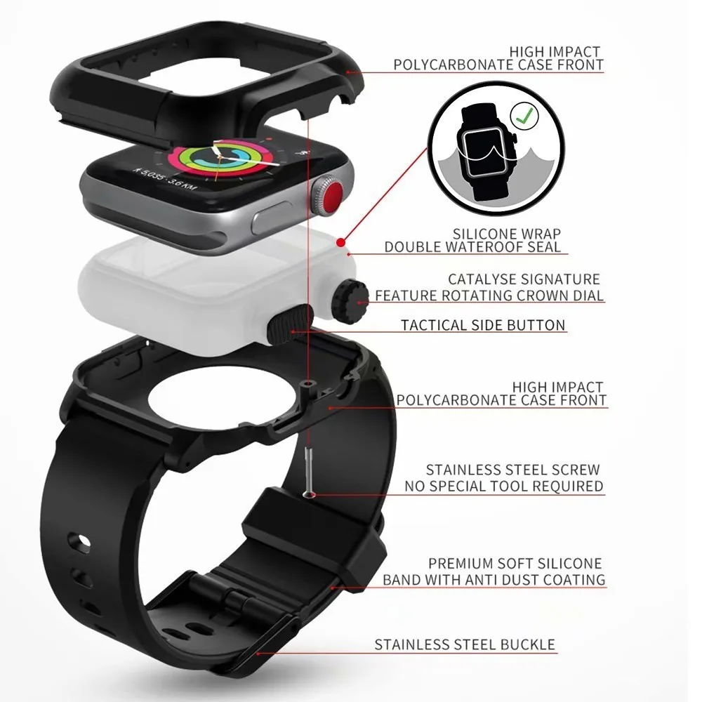 

Waterproof case For Apple Watch band 6 5 4 3 iwatch bands 42mm Silicone Strap 44mm 40mm pulseira Bracelet watch Accessories loop