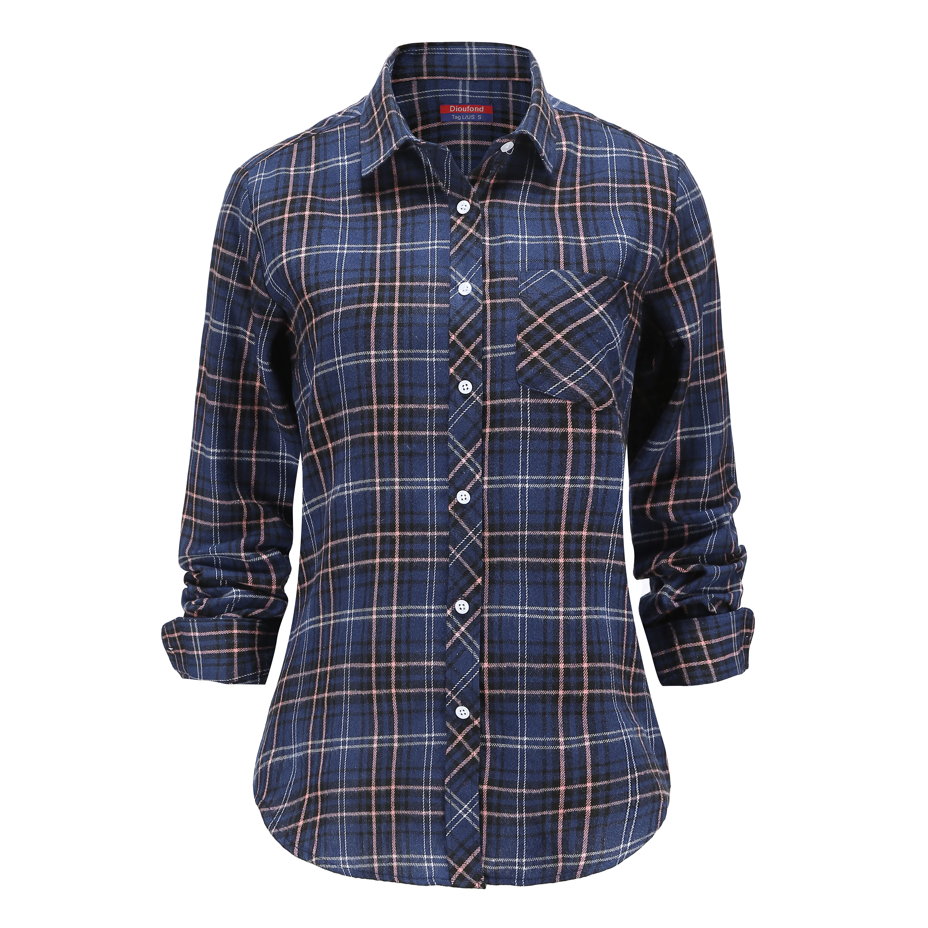 Женская свободная рубашка в клетку с длинным рукавом|Блузки| |