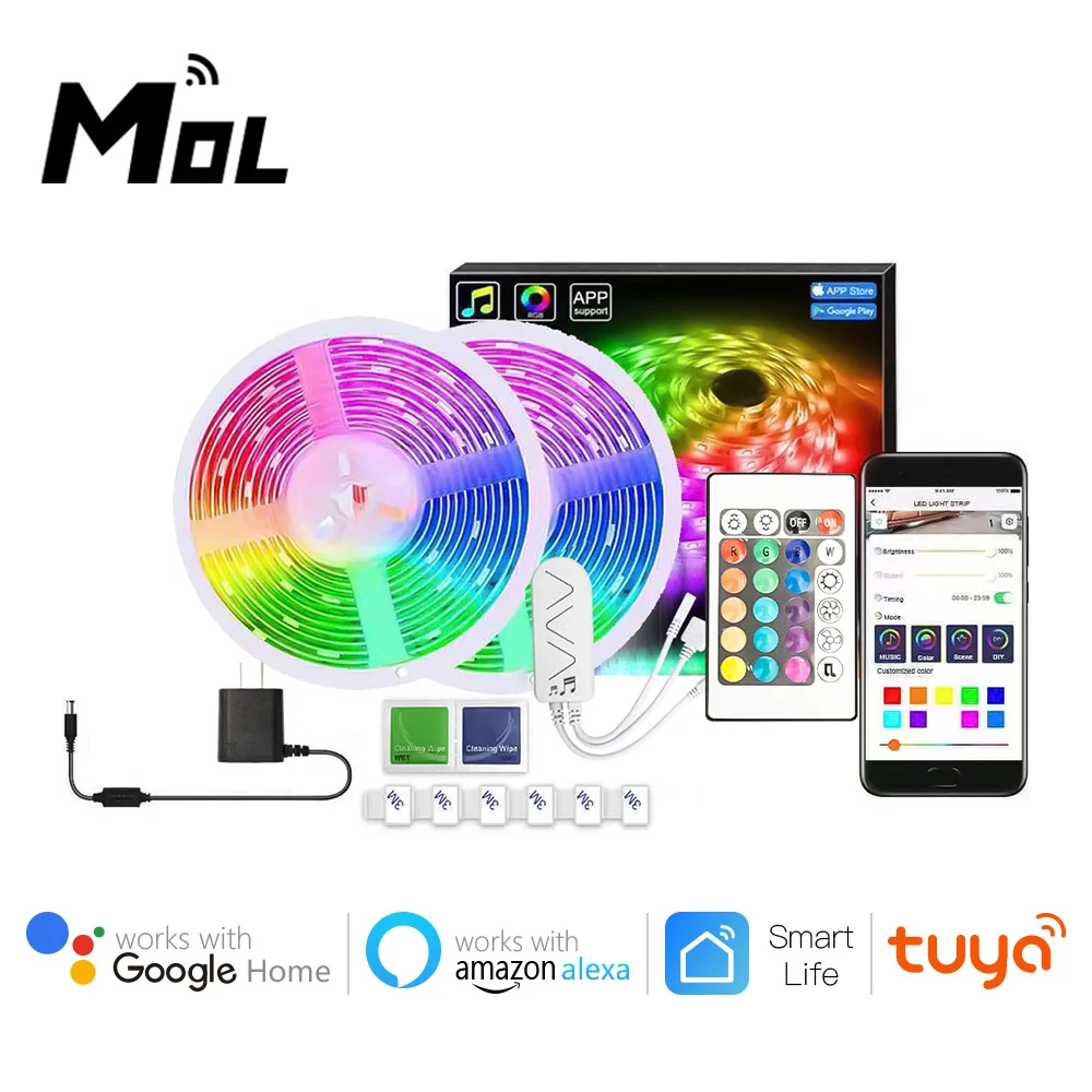 

MOL 5M IR/WIFI Led Strip 5050 RGB Flexible Led Background Tape Lights 12V Wifi Remote Control Lamp Decoration For Wall Bedroom