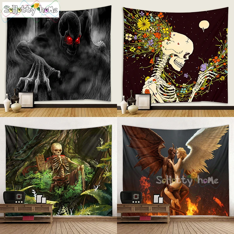 Скелет индийская Мандала хиппи гобелен настенный адский дьявол Богемный