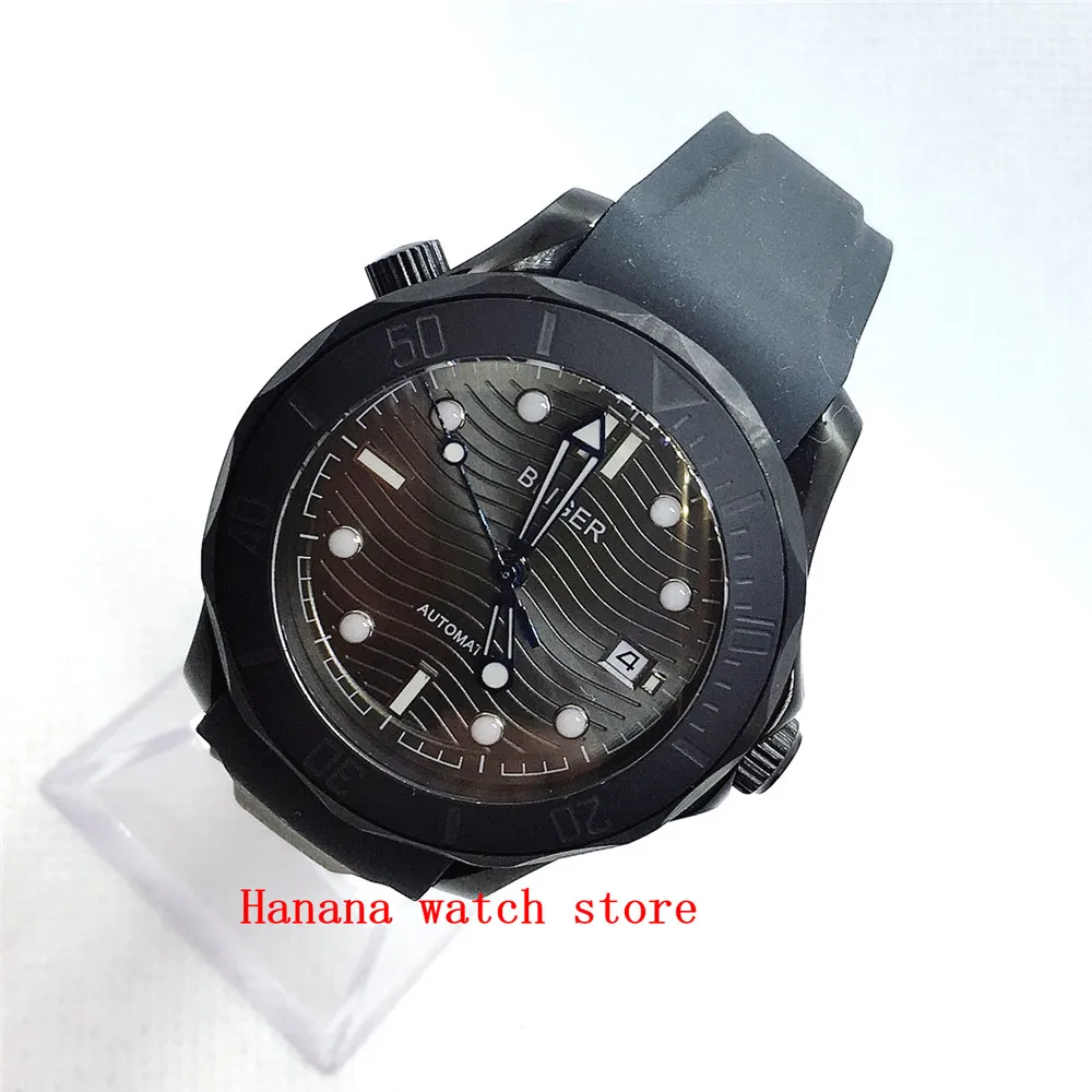 BLIGER New PVD Plated 41mm Black Design Automatic Men Watch Sapphire Glass MIYOTA Movement Bezel Date Window | Наручные часы
