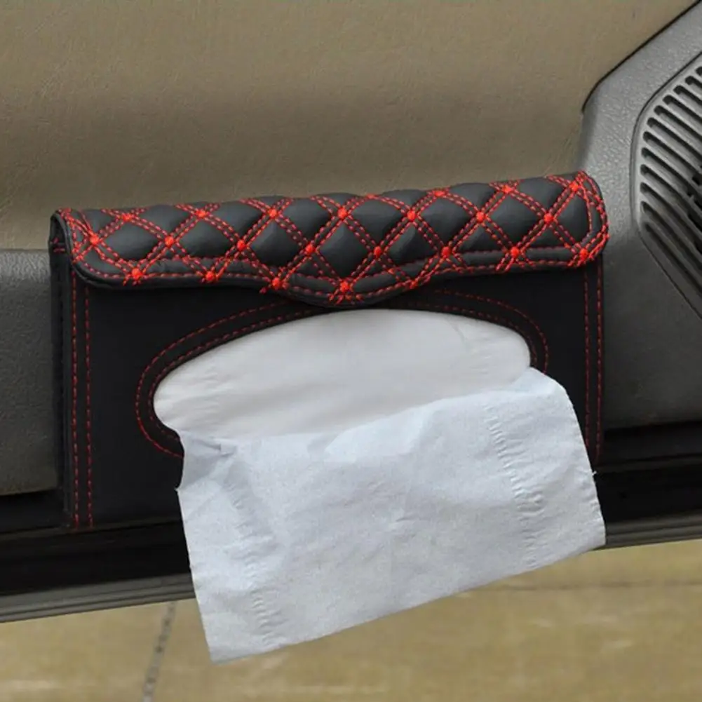 

Stylish Car Sun Visor Mount Faux Leather Tissue Box Paper Napkin Case Holder