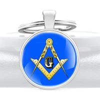 classic masonic logo pendant glass convex dome key rings men women freemasonry fashion keychains glif