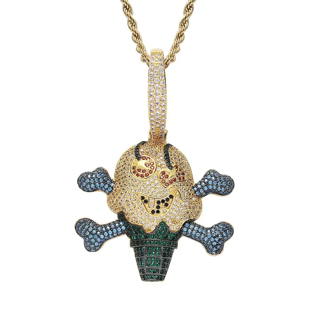 Хип-хоп AAA CZ камень проложили Bling Iced Out пиратское мороженое Подвеска Ожерелье для