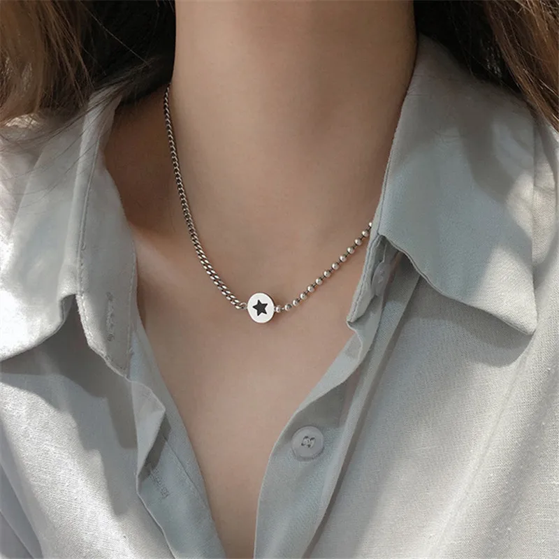 

Винтаж 925 серебро цепочка Star круглые кулоны ожерелья для женщин и девочек яркие ювелирные изделия, ювелирные изделия dz652