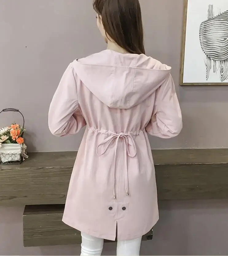 

Women's trench coat 2019 new Korean version slim hooded all-in-one long coat plain elegant single-breasted women 2XL outerwear