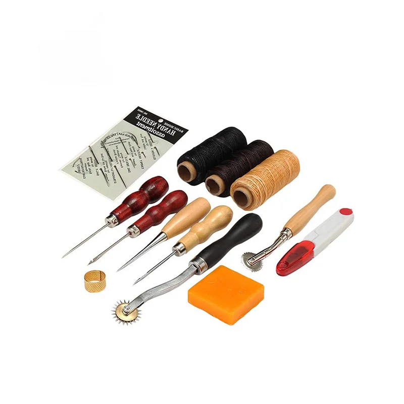 

13pcs DIY Leather Tools Kit Leather Craft Hand Stitching Sewing Leather Craft Saddle Groover Tool Leather Stitching Thread Awl