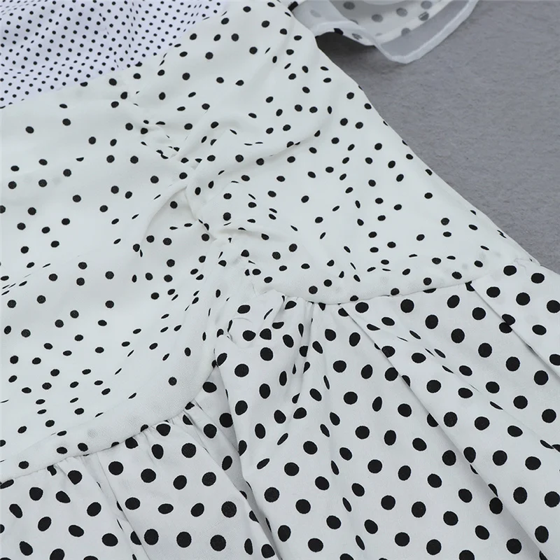 

UKCNSEP 2021 New Arrival White Dot A Line Sexy Dress Women Elegant Short Sleeve Slash Neck Mini Bodycon Celebrity Party Dresses