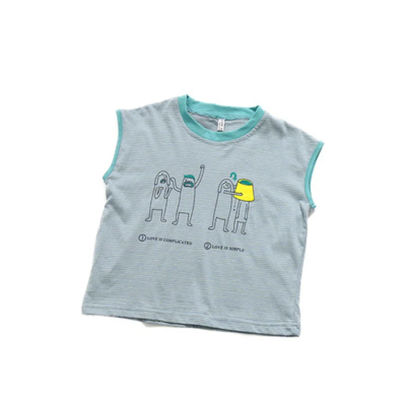 

Children's clothing 2021 summer boy baby sweat-absorbent breathable color matching striped cartoon T-shirt trend