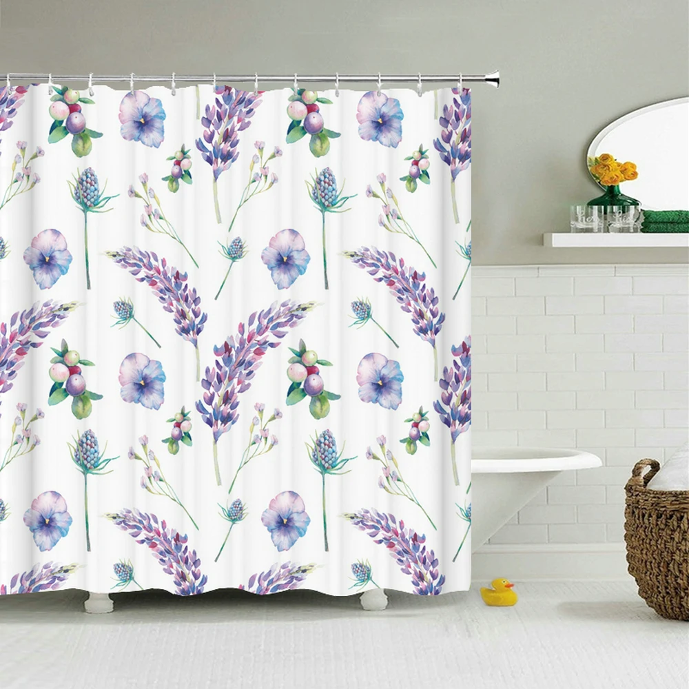 

Lavender Flowers Waterproof Bath Screen Set with 12pcs Hooks Plant Shower Curtains Bathroom Curtain for Bathroom Home Decoration